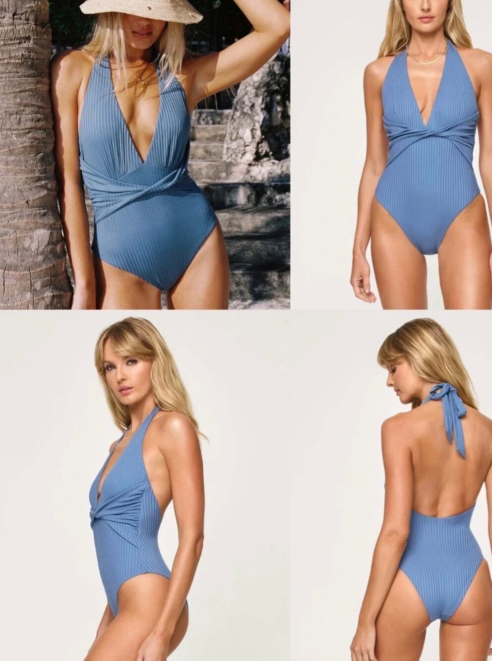 L Space Coast To Coast Halter One Piece Swimsuit Size XS NWOT Blue Adjustable